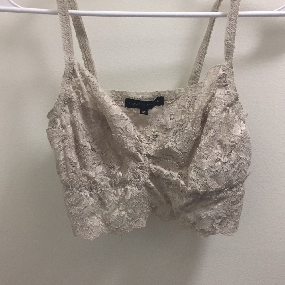 cute nude lace crop top
